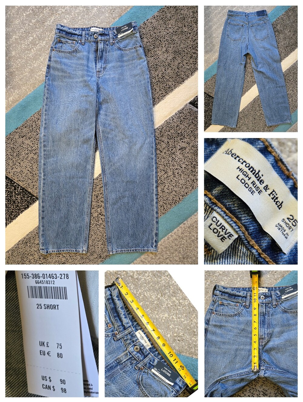 Abercrombie & Fitch Curve Love High Rise Loose Jean, 25 SHORT, NWT